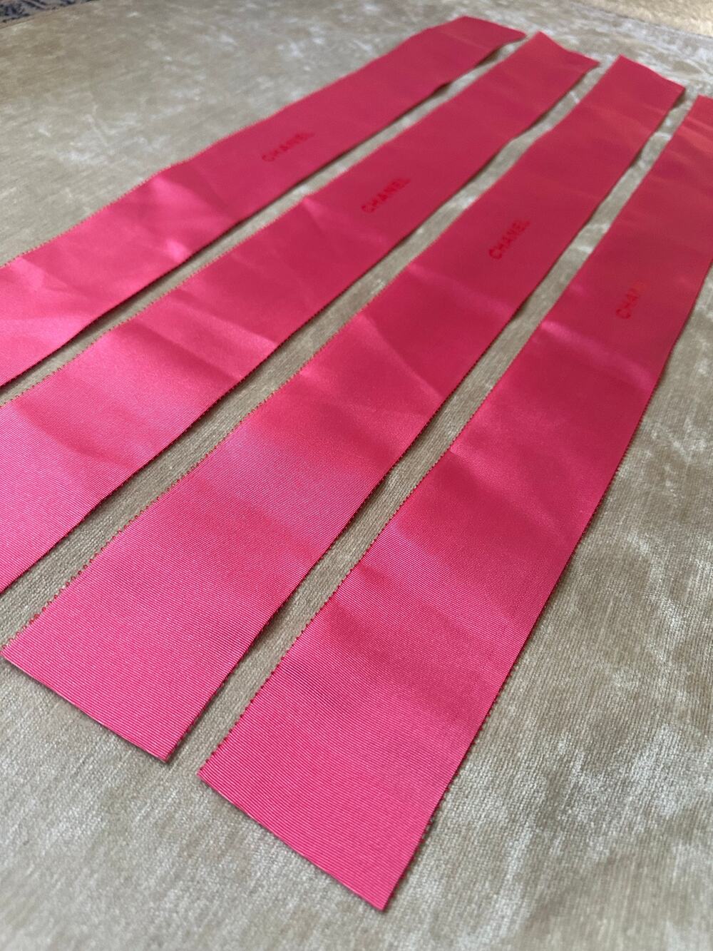 Chanel Pink Box Ribbon wide logo authentic 4pc/27x2”  craft satin rare